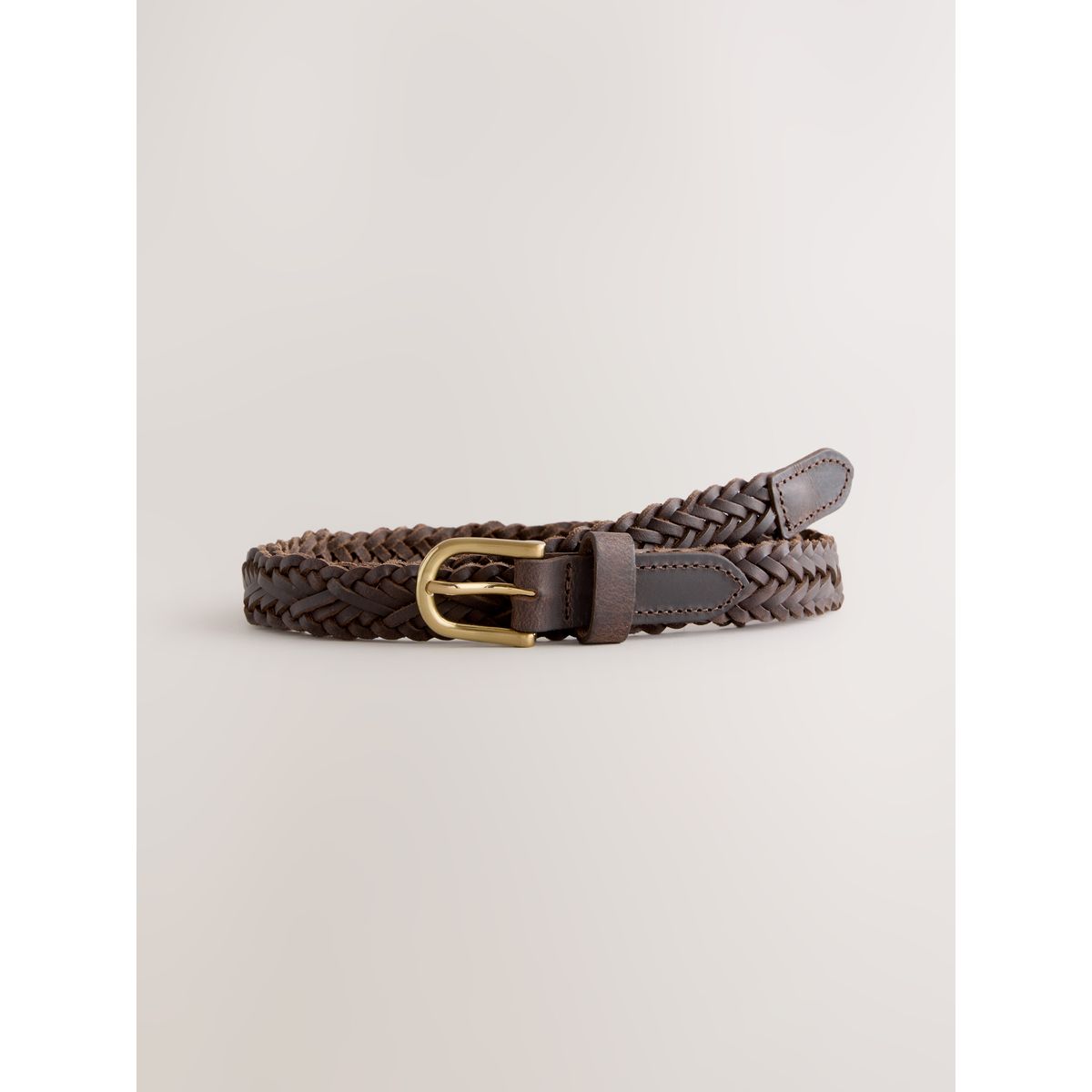 Ceinture fine en cuir tressé marron chocolat, NEXT