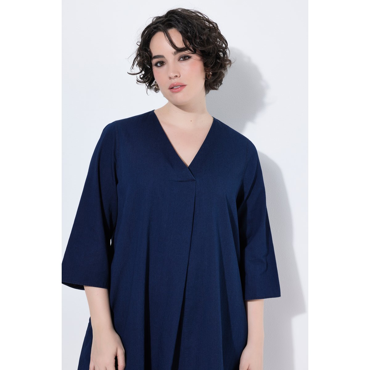 Robe en jersey avec poches et manches 3/4 jean bleu foncé, ULLA POPKEN