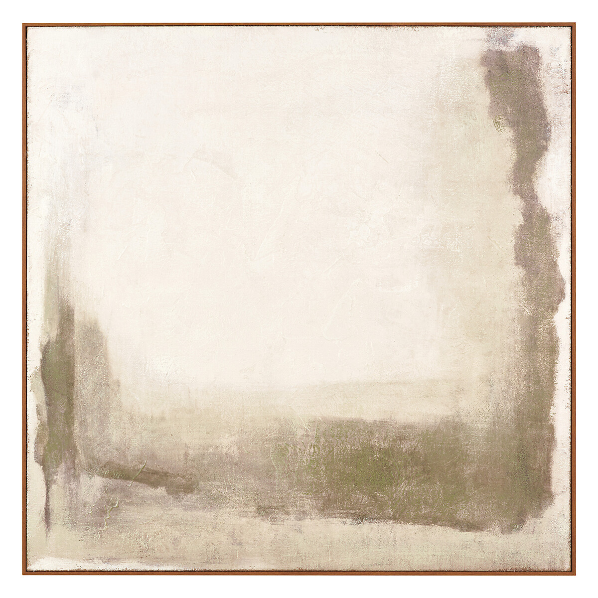 100cm Green and Natural Abstract Square Hessian Canvas with Oak Effect Frame dark green/light green, ÉDITÉ