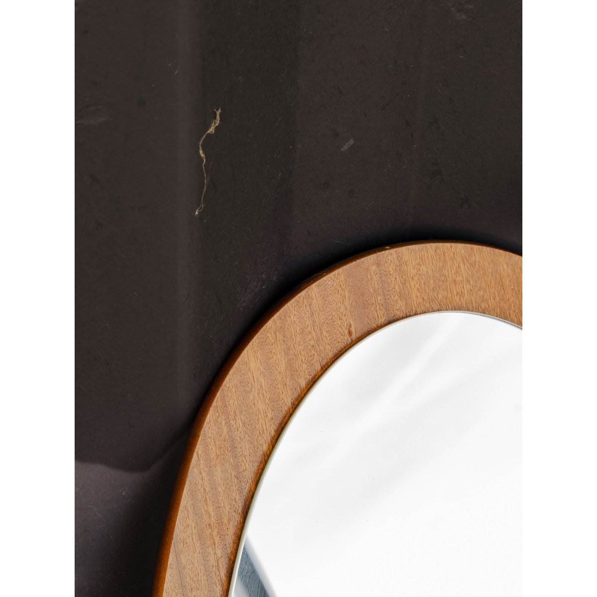 Miroir ovale en teck Igor N°1135 - Bon état bois foncé, DEBONGOUT