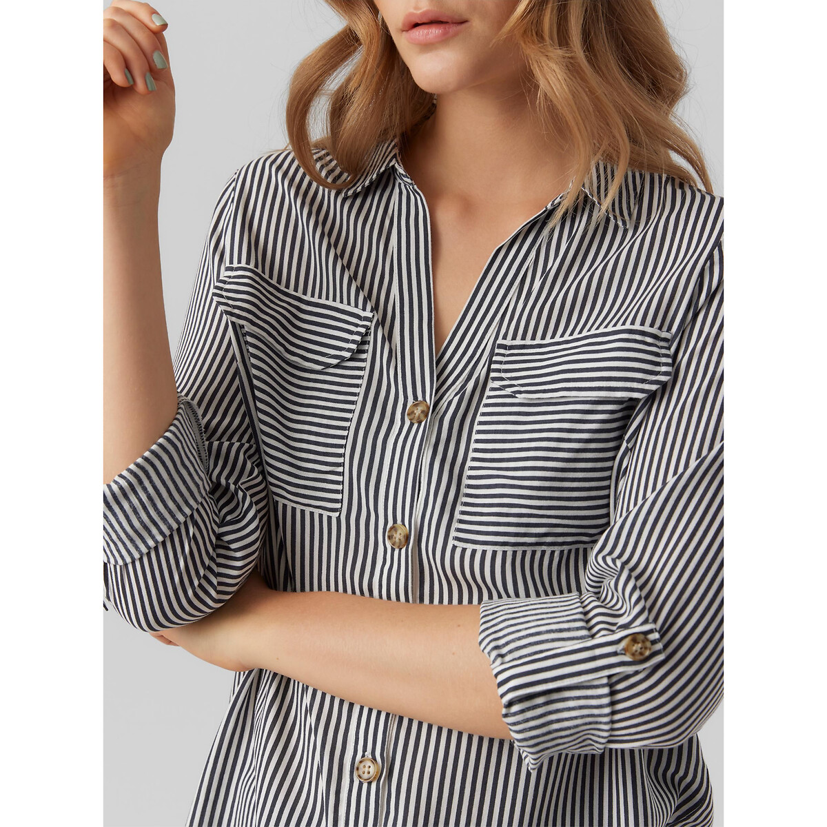 Chemisier manches longues boutonné rayé noir, VERO MODA
