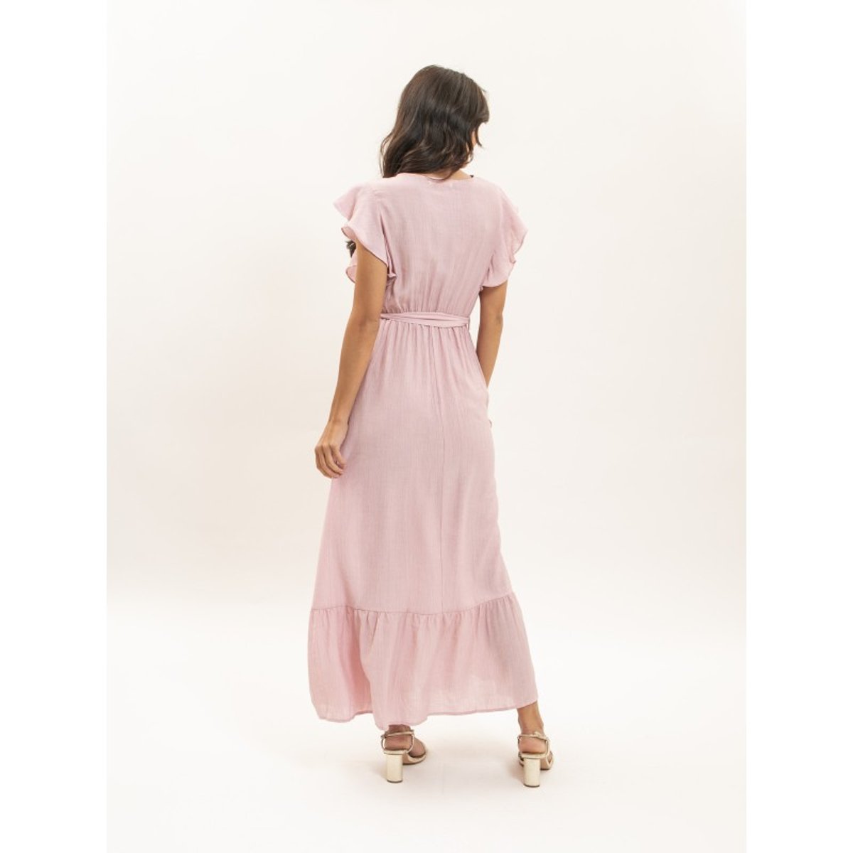 Robe Longue Cache-coeur Avec Ceinture Iteria rose, DONA LISA