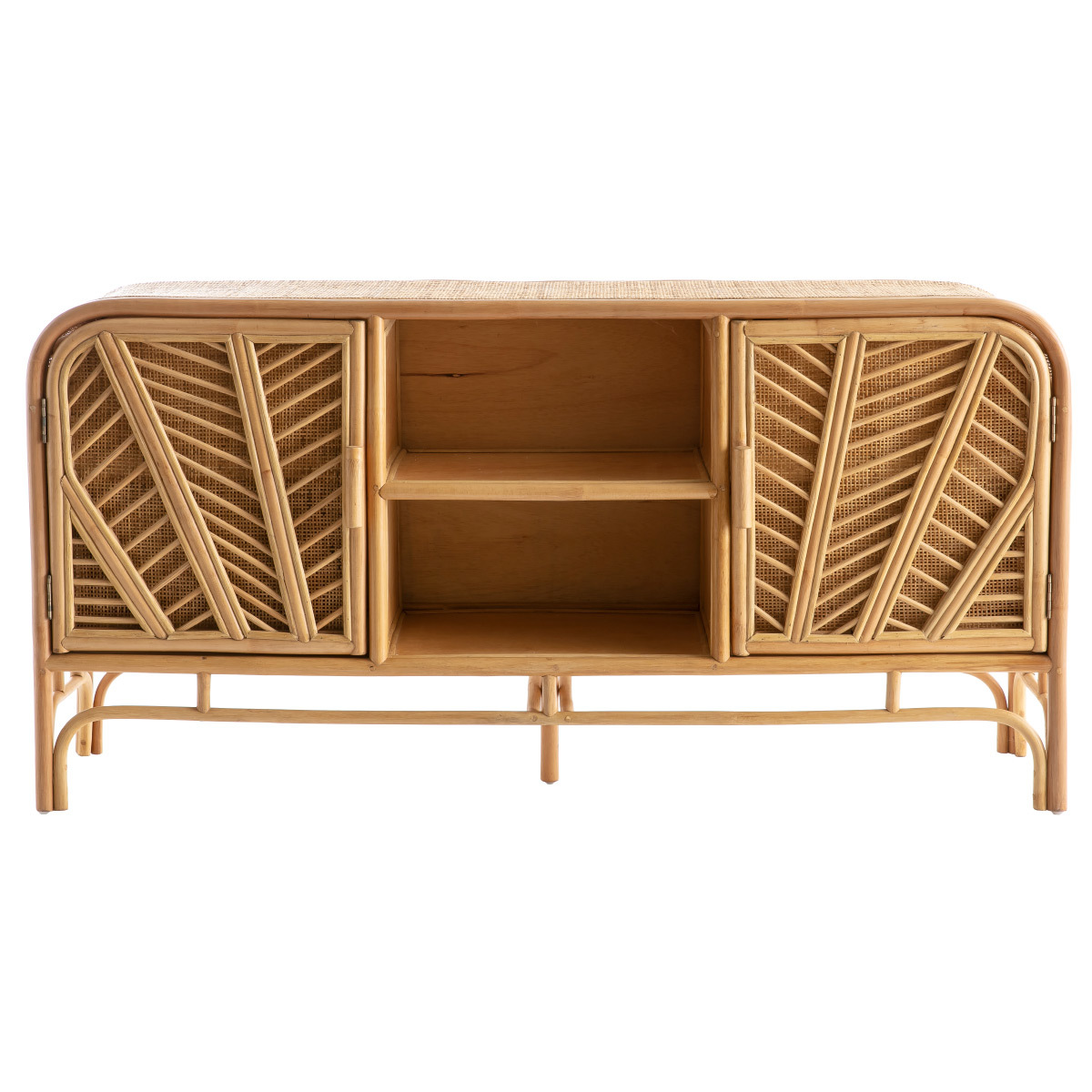 Buffet vintage en rotin 2 portes L150 cm GALON marron clair, MILIBOO