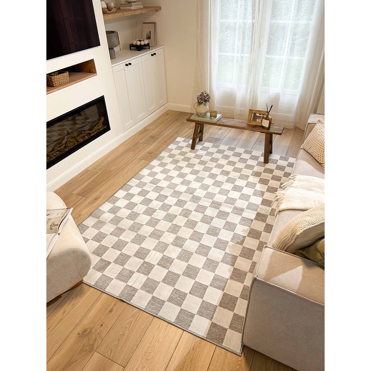 Tapis interieur à motif petit damier GARDEN gris, NAZAR RUGS