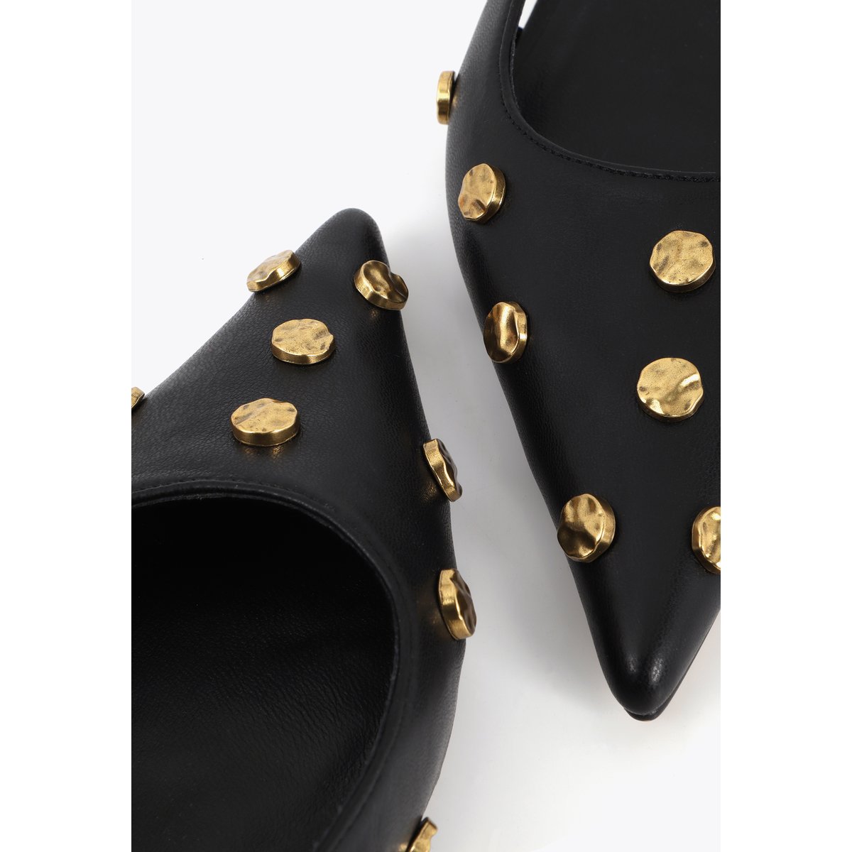 Ballerines slingback à talon entonnoir et clous décoratifs noir, LOLA CASADEMUNT