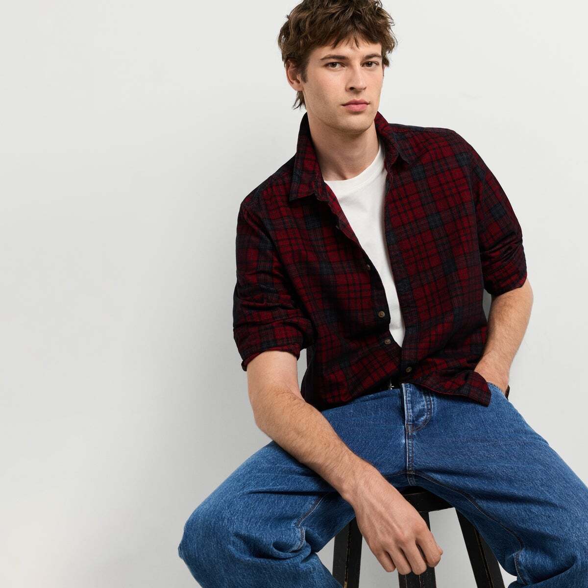 Chemise En Velours Côtelé À Carreaux Coupe Regular rouge hiver, PEPE JEANS