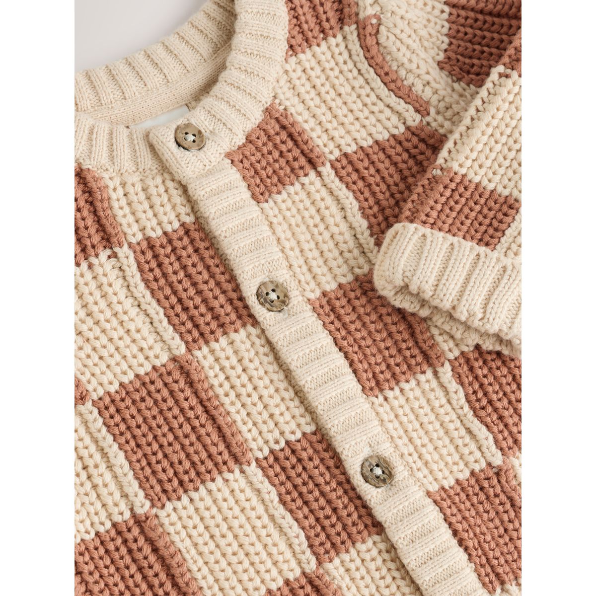 Cardigan bébé en maille à inscription brodée damier beige/écru, NEXT