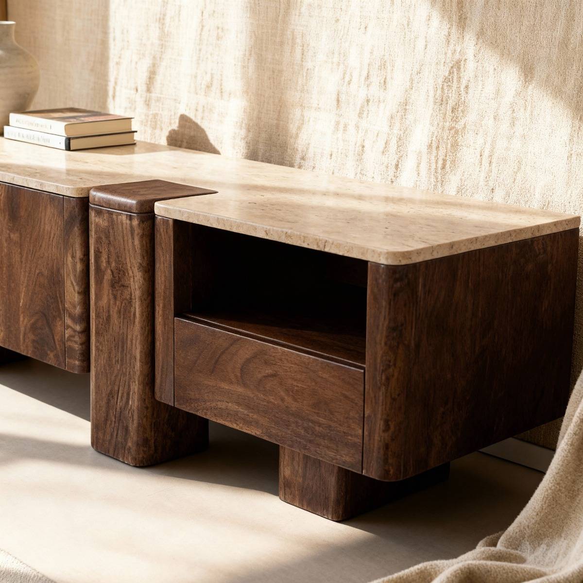 Meuble TV en bois de manguier CAROLA bois foncé, MADE IN MEUBLES