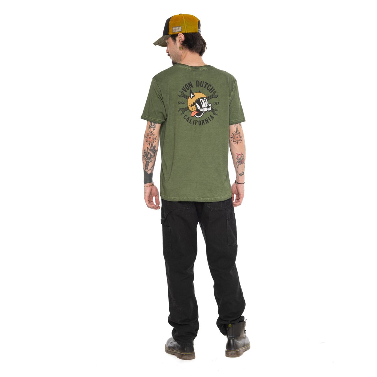 Tee shirt coton CATLIF kaki/noir/orange, VON DUTCH