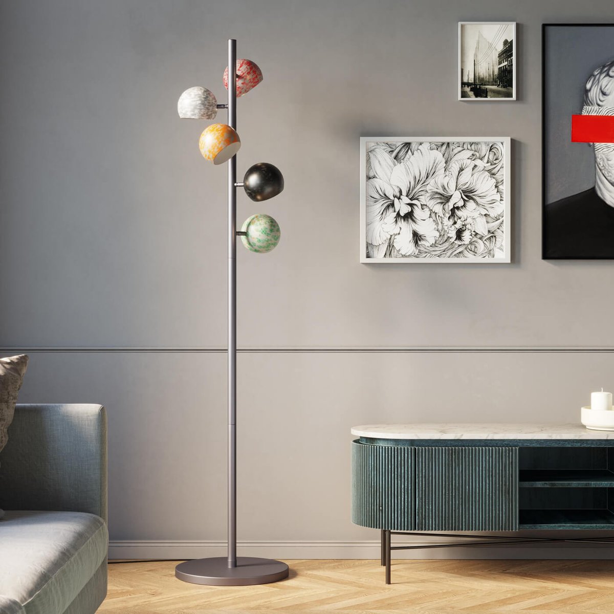 Lampadaire en acier 177cm, CALOTTA multicolore, KARE DESIGN