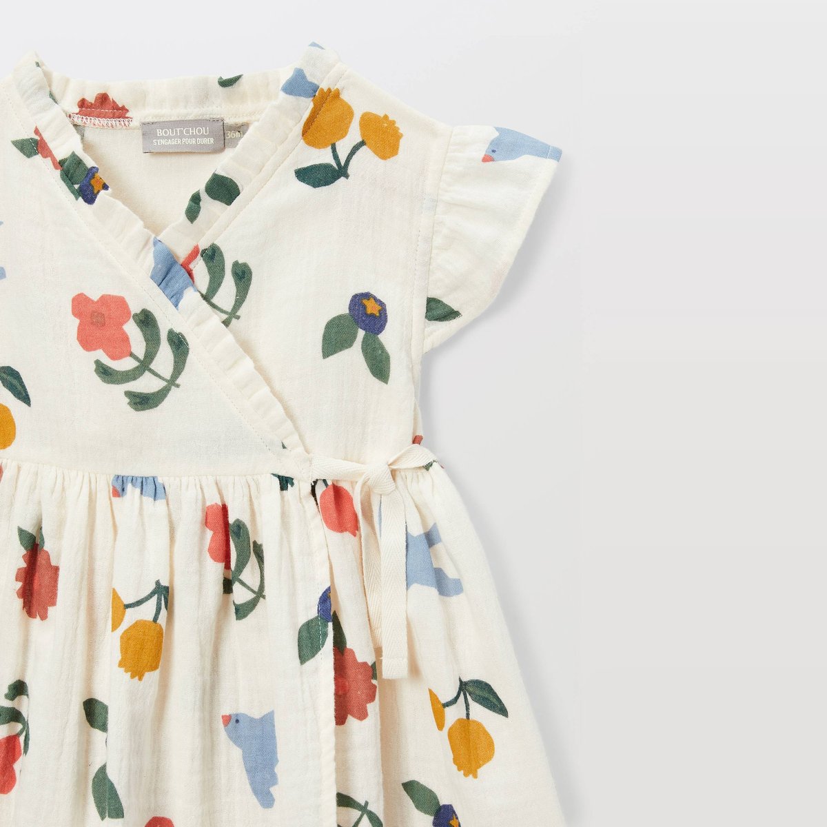 Robe portefeuille avec bloomer imprimés en coton BIO GOTS naturel, BOUT'CHOU