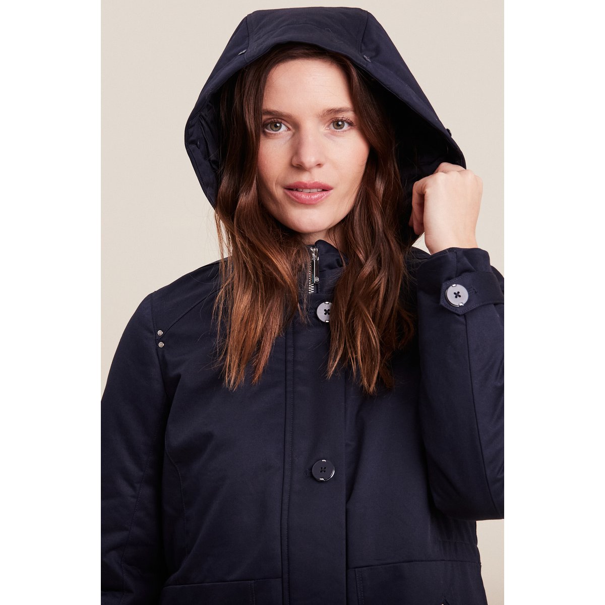 Parka cintrée capuche imitation fourrure bleu foncé, BREAL