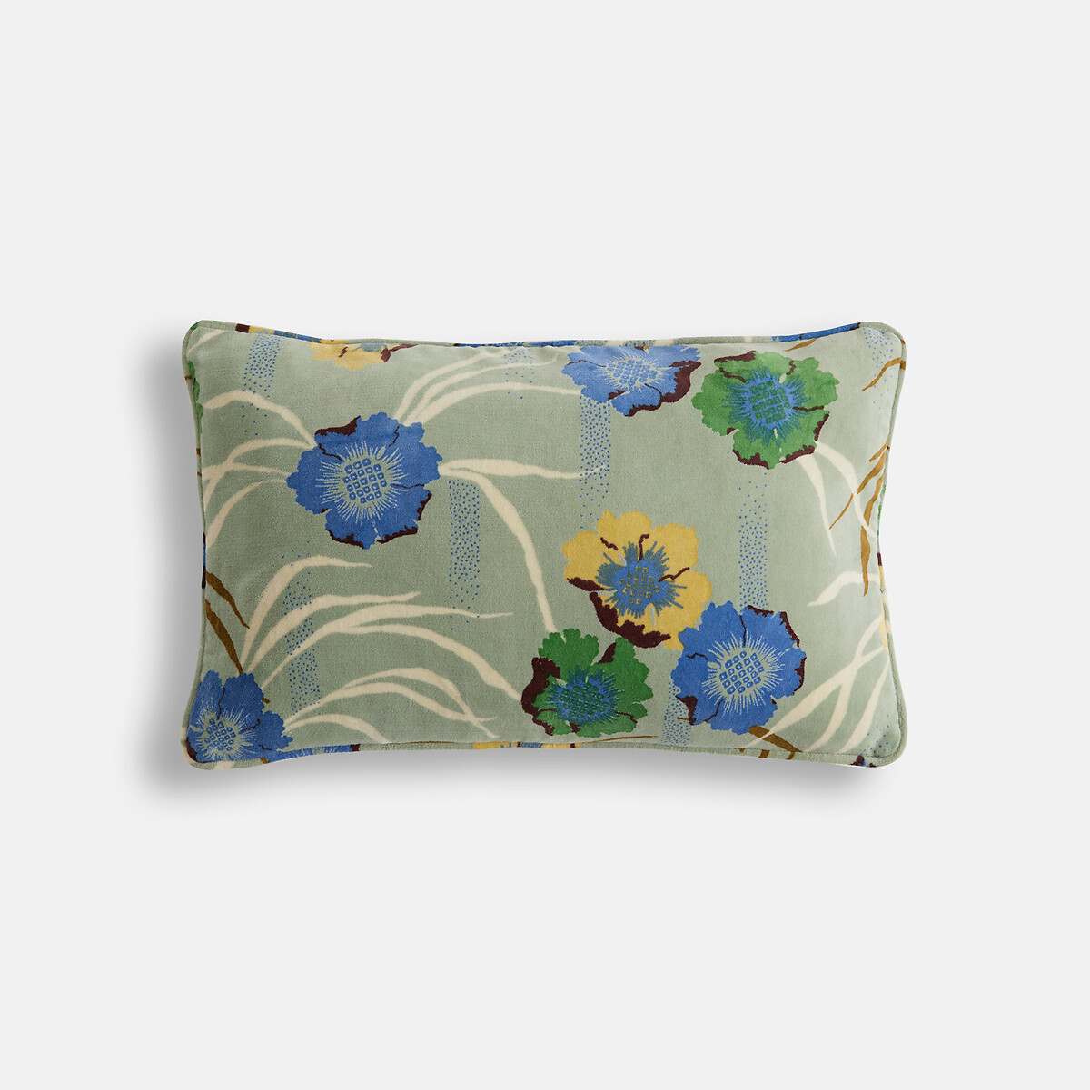 Housse de coussin rectangulaire 50x30, en velours de coton imprimé, MOWAN imprimé fond vert, LA REDOUTE INTERIEURS