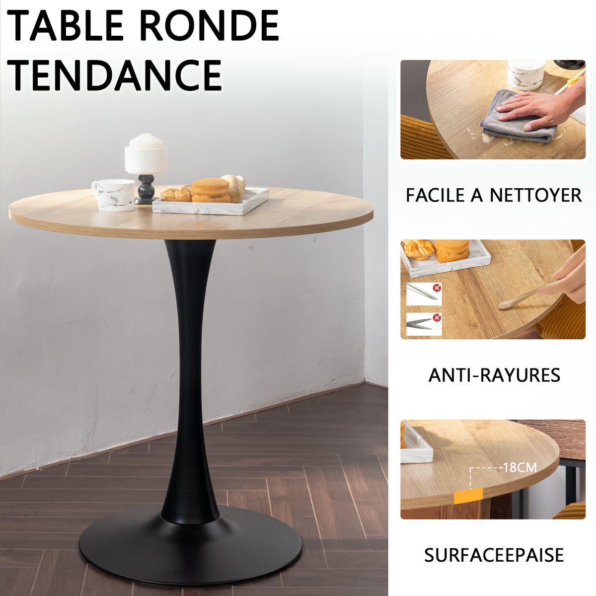 Ensemble de table à manger ronde avec 4 chaises, CLIFTOCHARLTON gris foncé, MEUBLES COSY