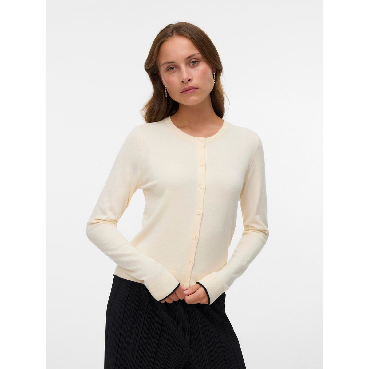 Gilet col rond en fine maille blanc cassé, VERO MODA