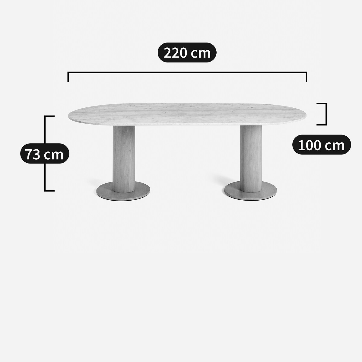 Piano per tavolo ovale in marmo, L220 cm, Ovalo marmo bianco, AM.PM