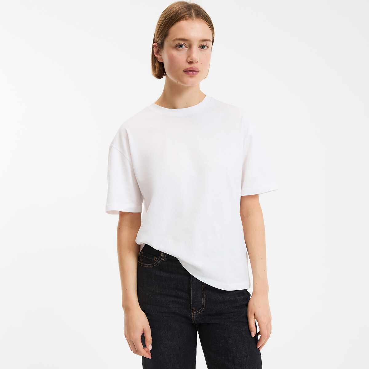 T-shirt loose, col rond, manches courtes blanc, LA REDOUTE COLLECTIONS