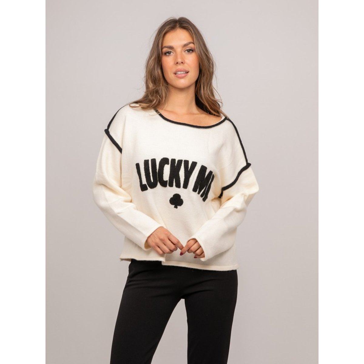 Pull Oversize Message Brodé "lucky Me" Kevisse blanc, DONA LISA