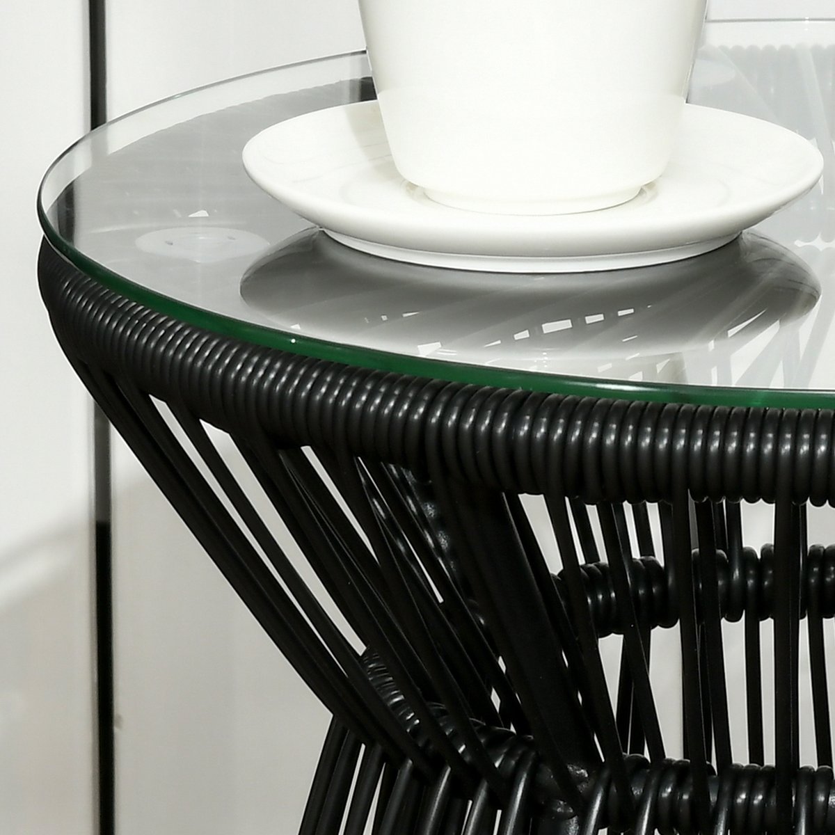 Table d'appoint en rotin Résine tressée noir, OUTSUNNY