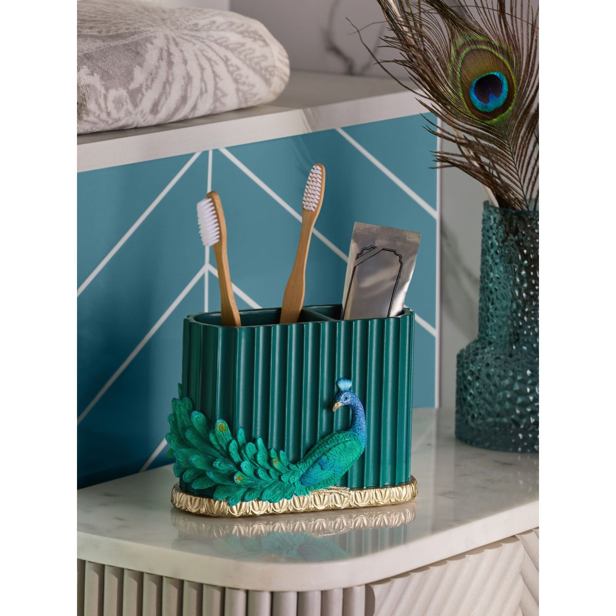 Porte-brosse à dents avec paon benedict bleu, NEXT
