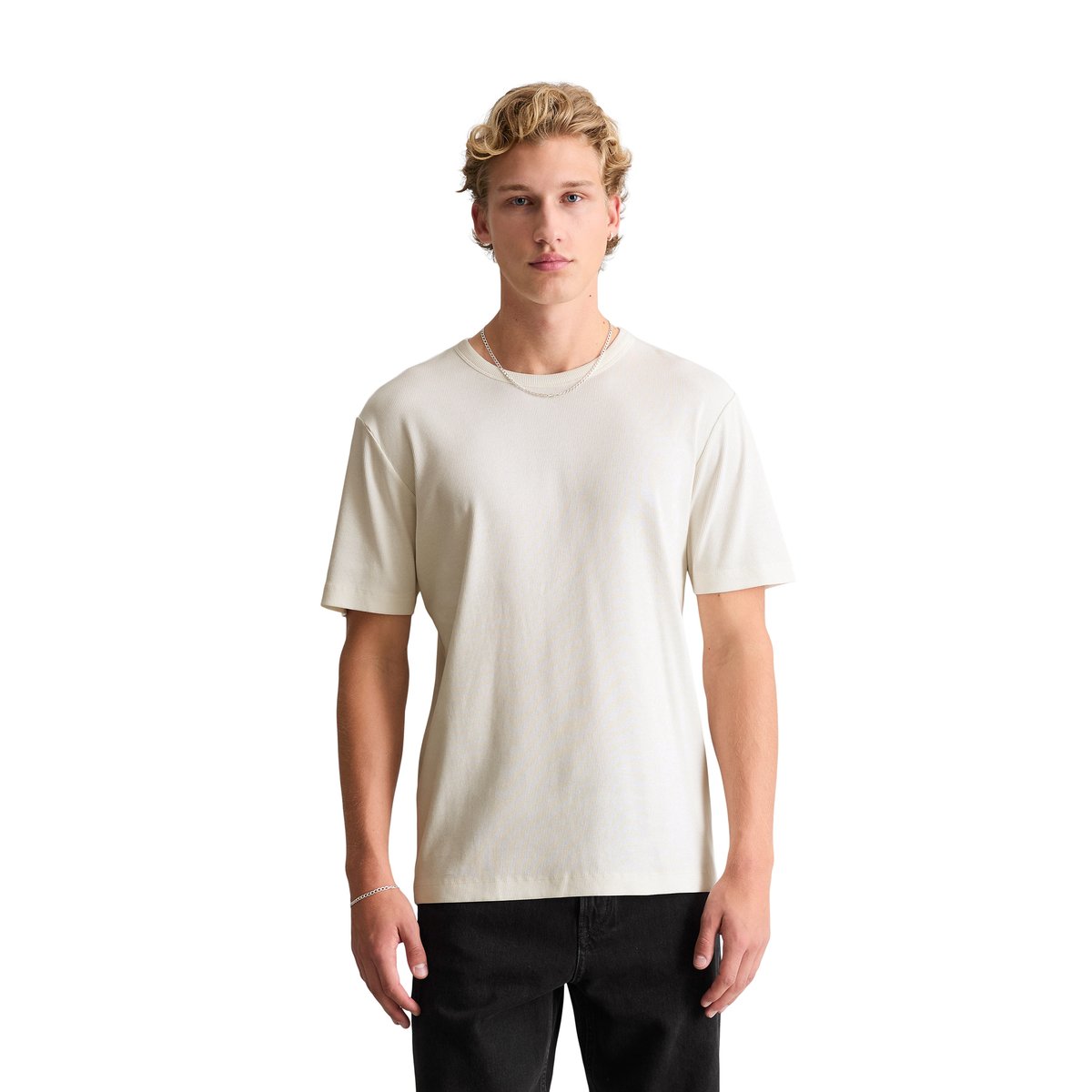 T-shirt côtelé DfC regular en coton bio mélangé blanc, MARC O’POLO DENIM