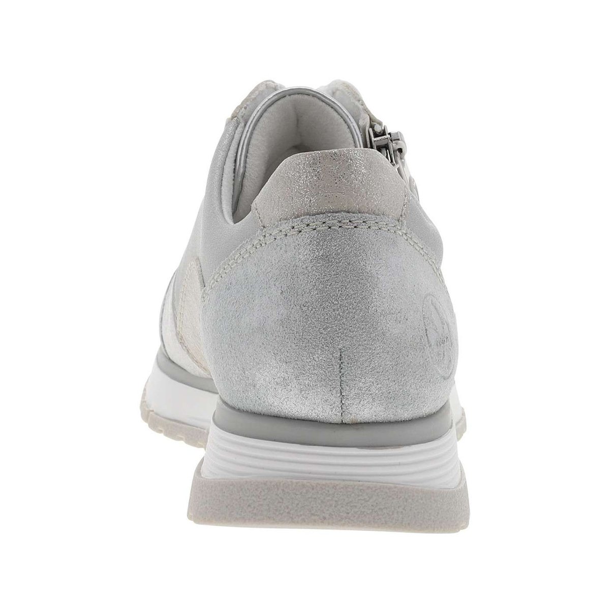 Baskets running en cuir argenté à talon plat avec des lacets et un zip latéral gris, RIEKER