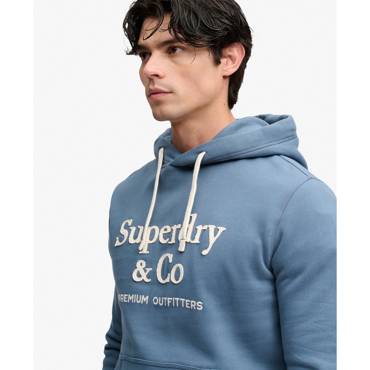 Sweat à capuche Company Logo coupe décontractée bleu ardoise sec, SUPERDRY