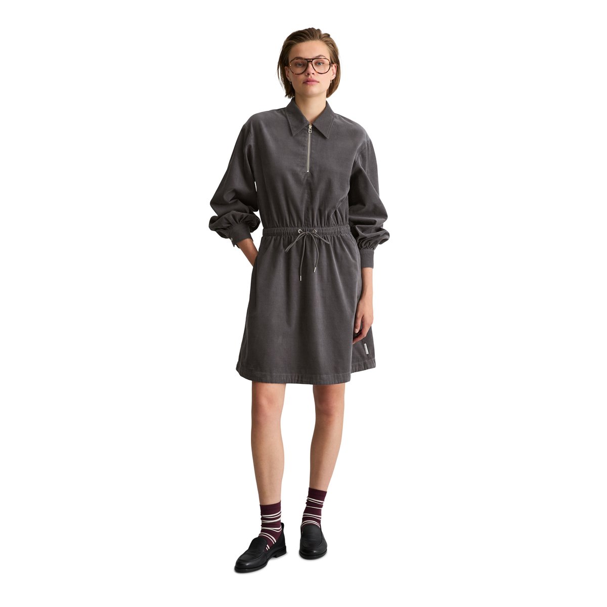 Robe en velours côtelé fin, coupe classique en coton biologique gris, MARC O’POLO DENIM