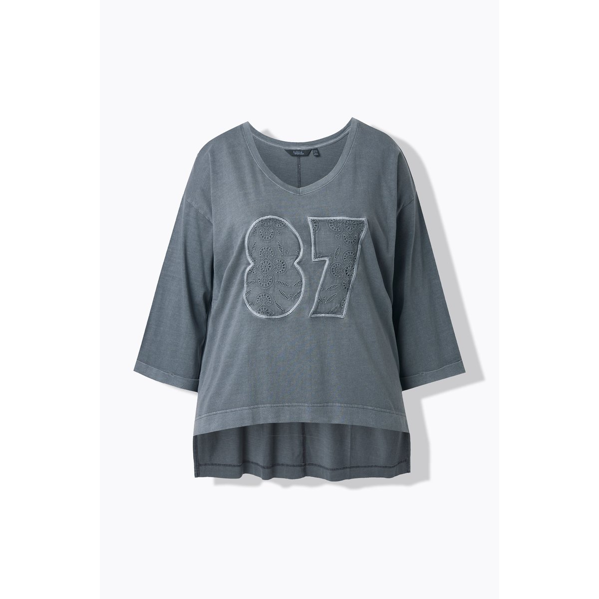 T-shirt oversize à col V gris graphite, ULLA POPKEN