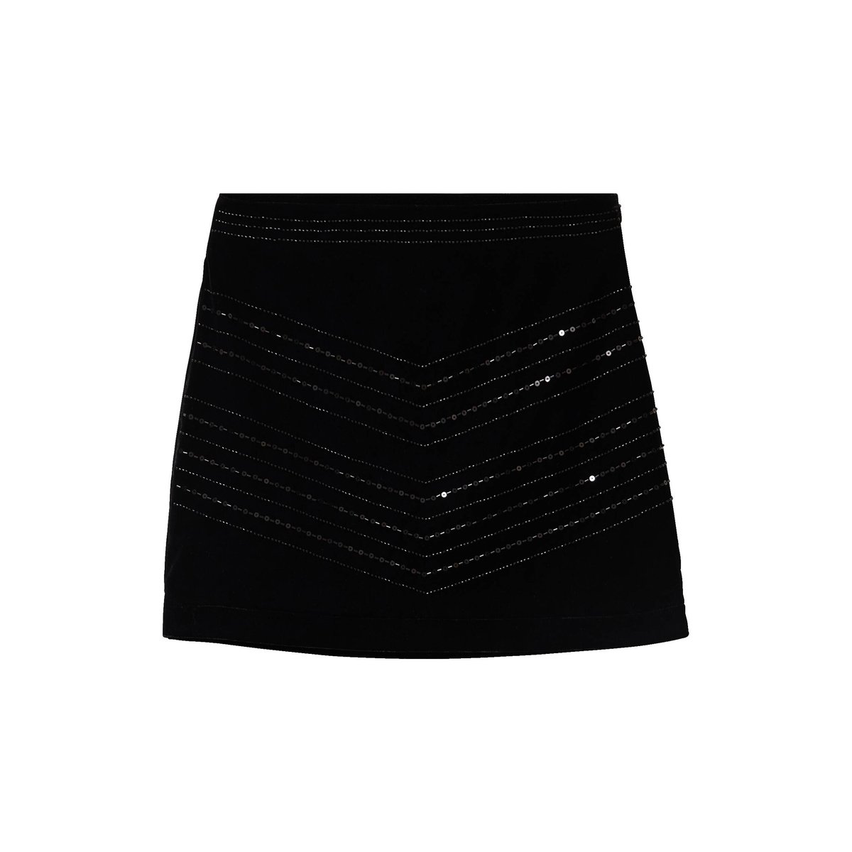 Jupe doublée broderie effet brillant noir, BONOBO