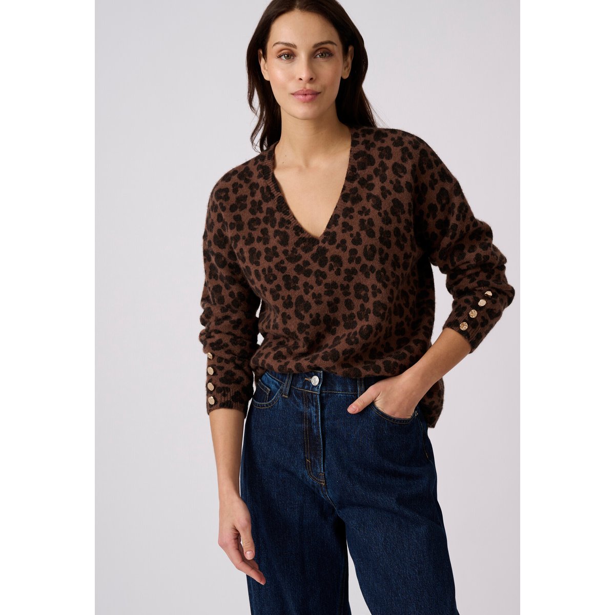 Pull Thermolactyl à boutons uni ou imprimé animalier marron animalier, DAMART