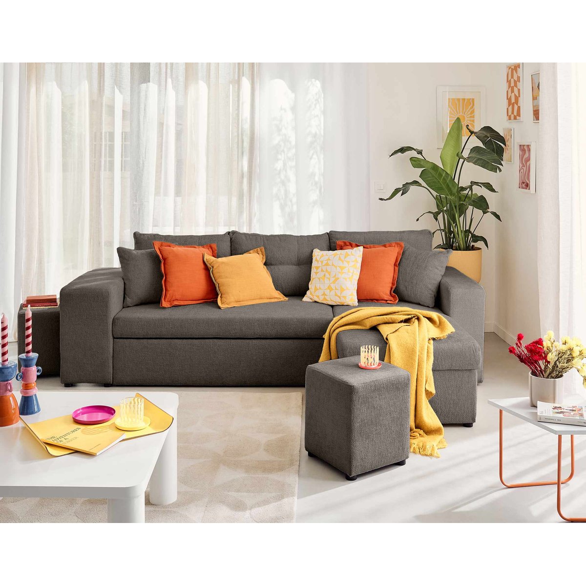 Canapé d'Angle Convertible 4 places - CALIFORNIA gris, BEST MOBILIER