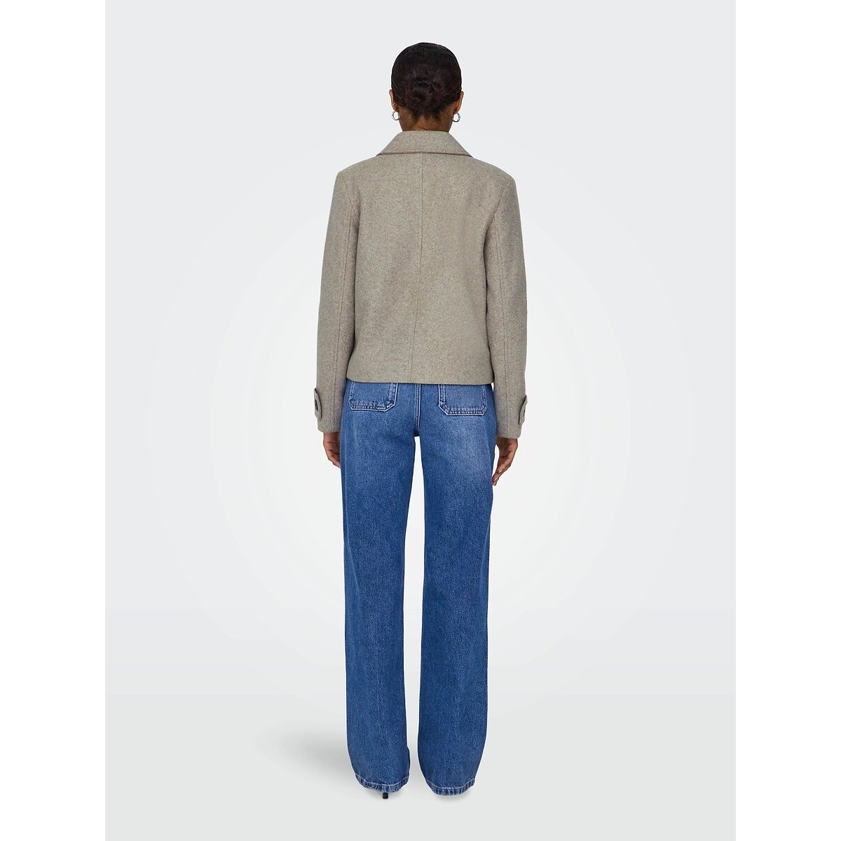 Manteau court col tailleur, boutonné beige, ONLY