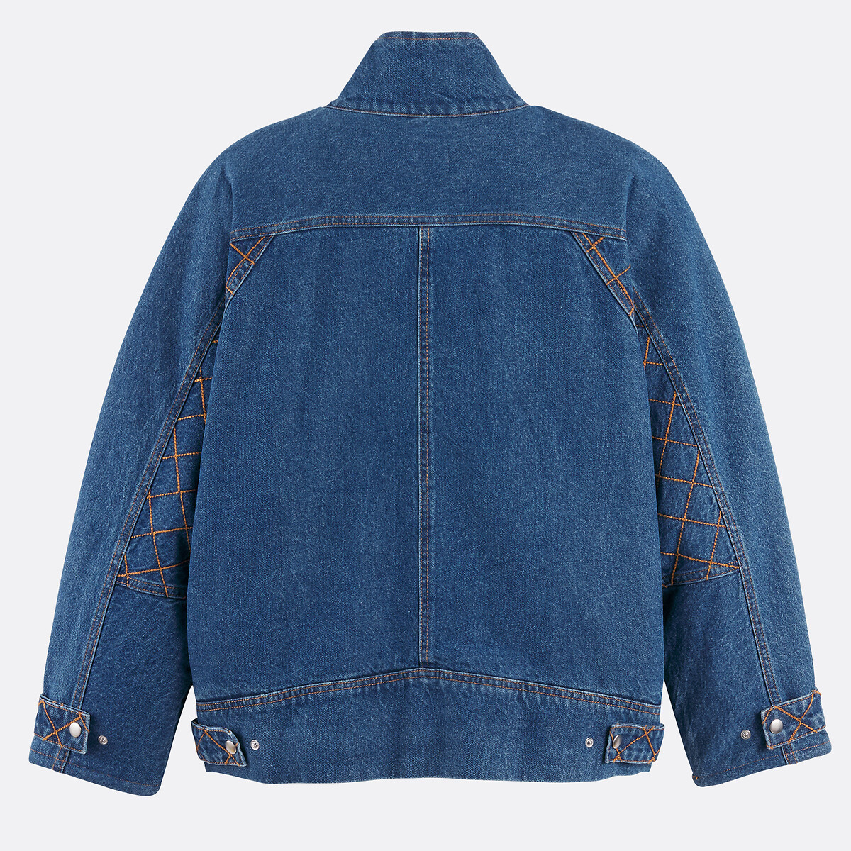 Short Biker Style Jacket in Washed Denim stonewashed blue, La Redoute Collections x Sixsœurs