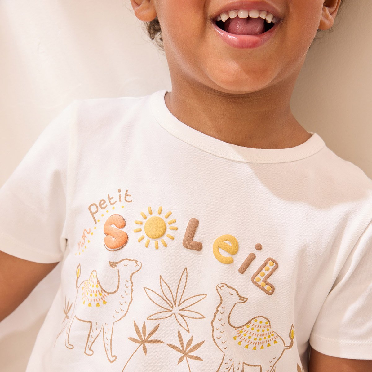 Ensemble enfant t-shirt et short en gaze de coton Liwa ecru, PETIT BEGUIN