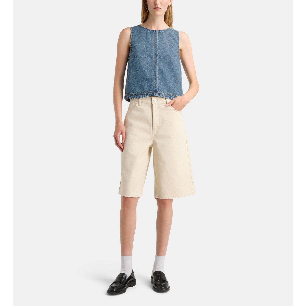 Top corfou sans manches bleu moyen, GALERIES LAFAYETTE