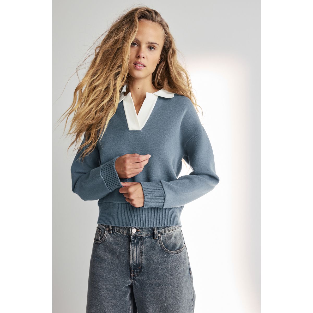 Sweat polo confortable doux avec col bleu sarcelle, NEXT
