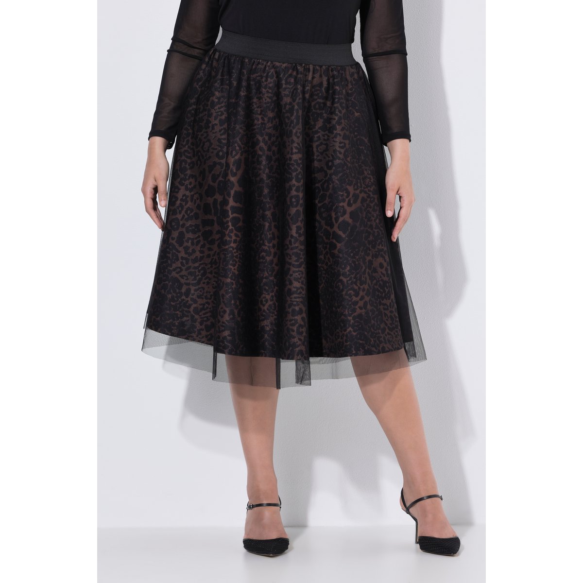 Jupe midi en scuba motif léopard cannelle, ULLA POPKEN