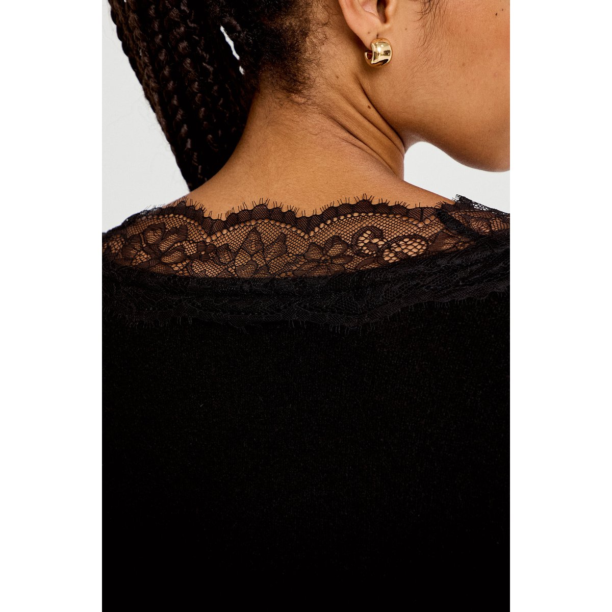 Pull col v manches longues dentelle noir, CACHE CACHE