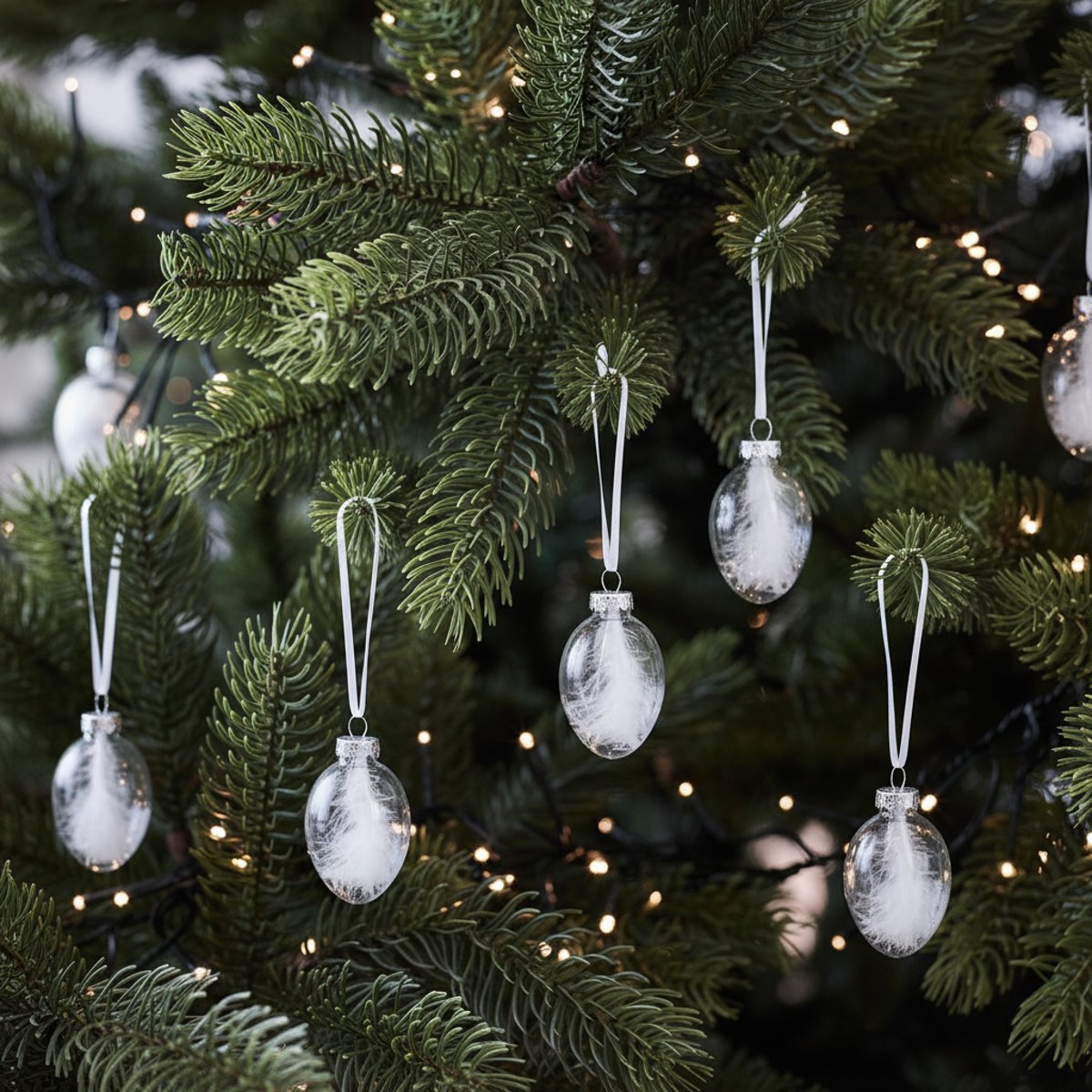 Set de 6 suspensions décoratives de noël plumes en verre D4 blanc, SIA DECO