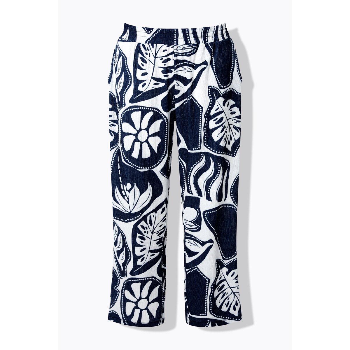 Pantalon Rose, motif feuilles marine, ULLA POPKEN