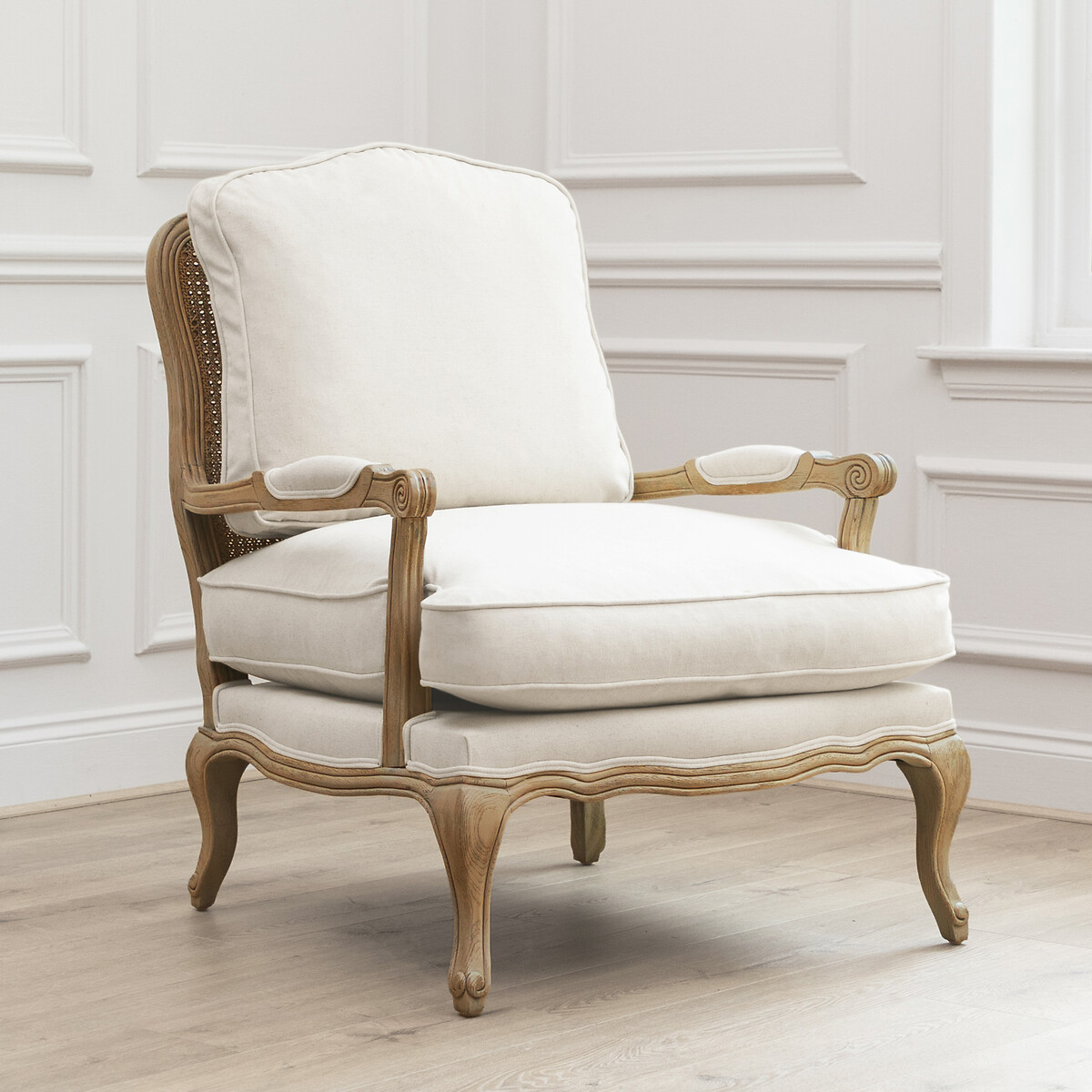 Florence Linen Blend Country Chair with Gold Oak Frame cream, VOYAGE MAISON