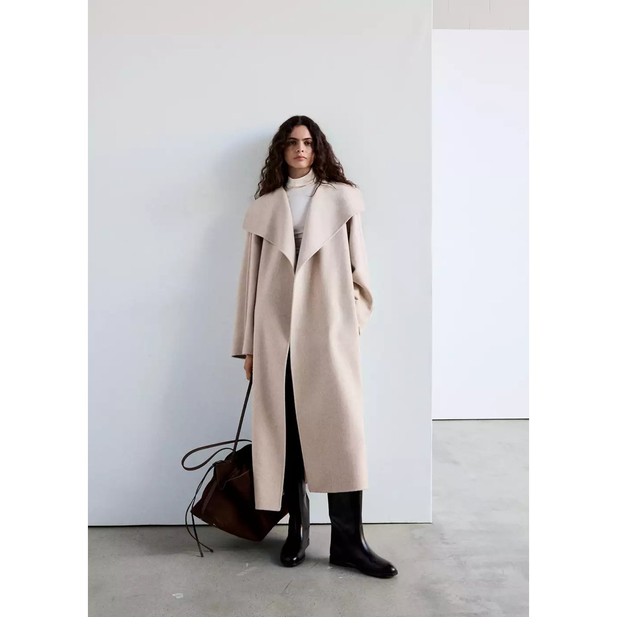 Manteau laine fait à la main ceinture gris clair/pastel, MANGO