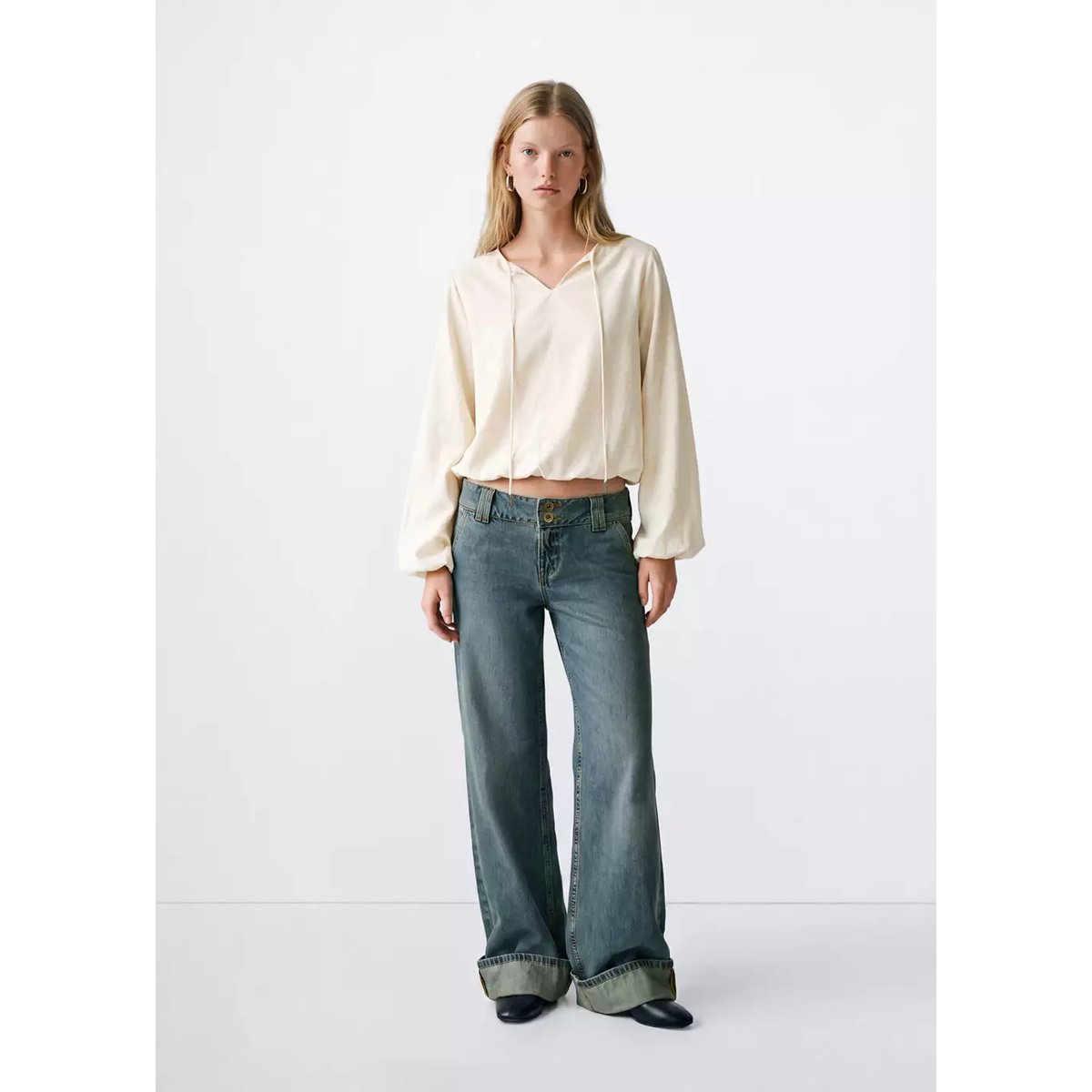 Chiffon blouse with bow beige, MANGO TEEN
