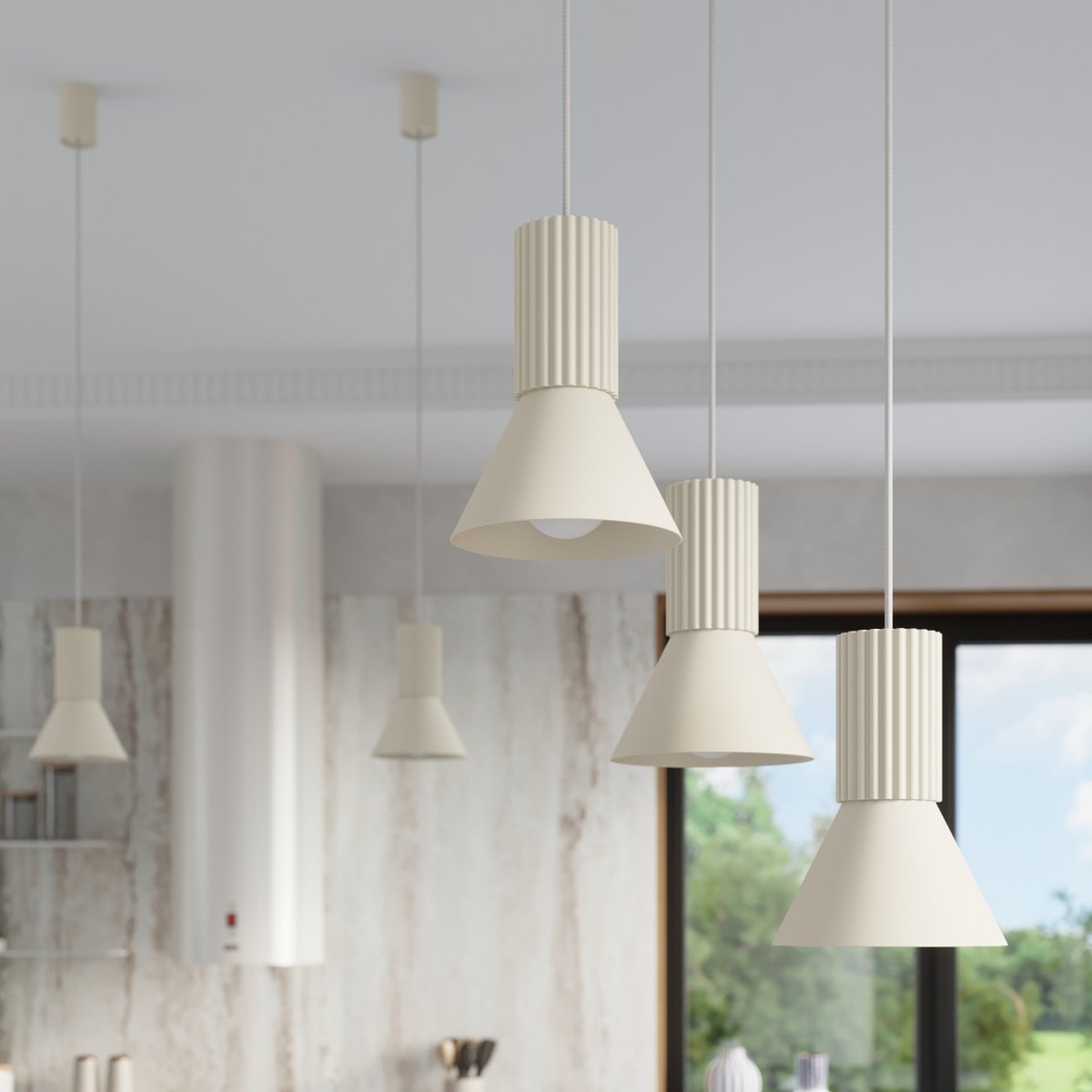 Suspension Acier Beige E14 1 Estria beige, EDEN