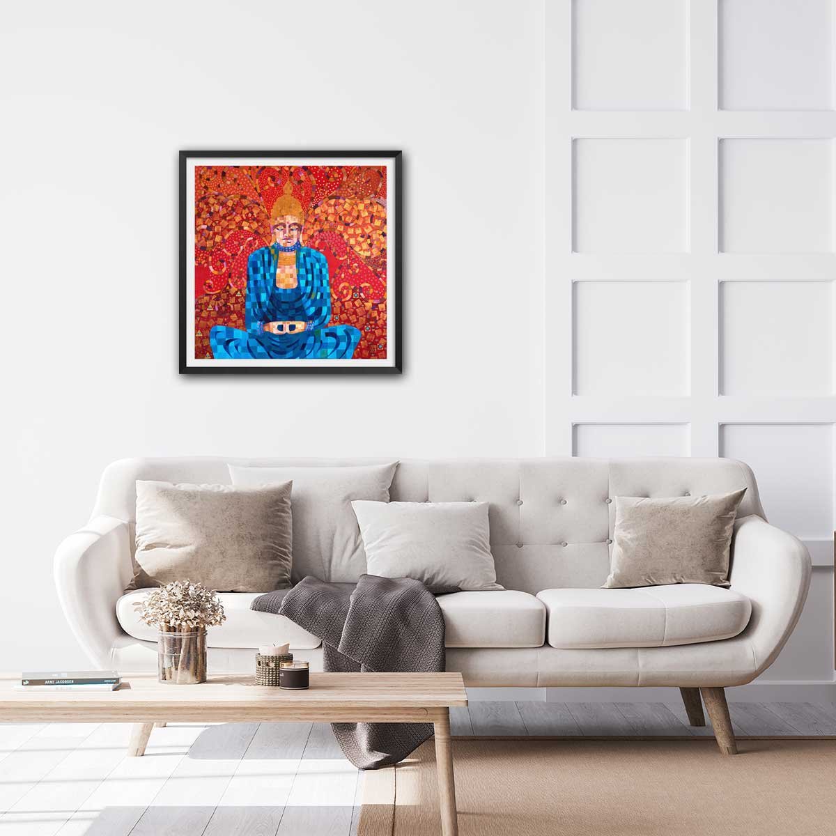 Affiche deco voyage en terre de bouddha affiche + cadre en bois - noir, HEXOA