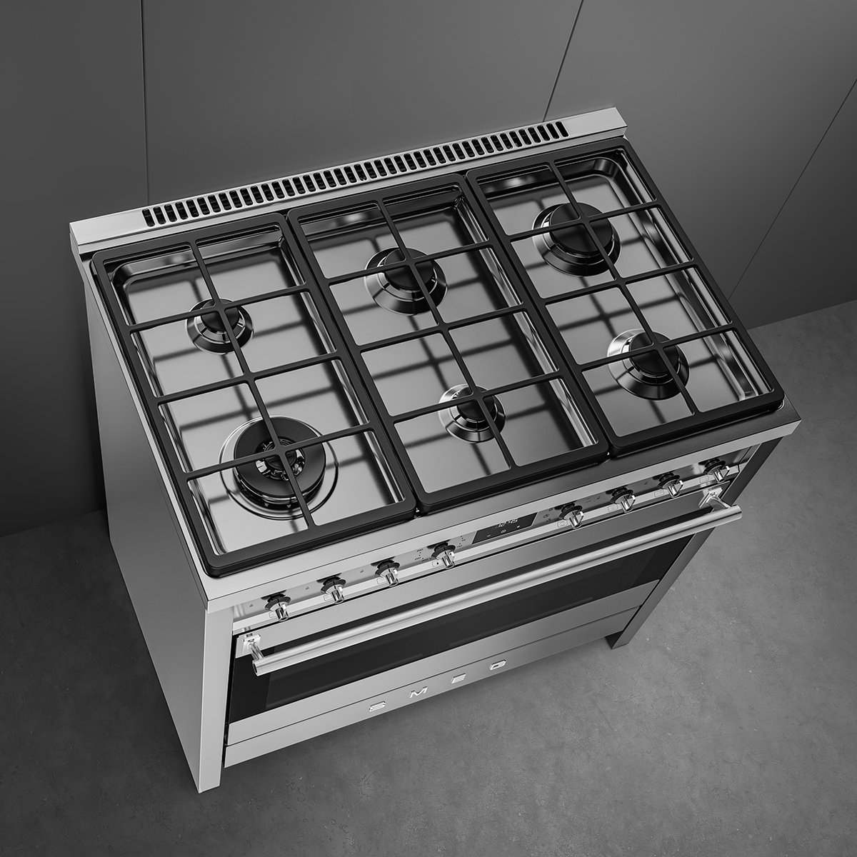 Piano de cuisson gaz 6 feux 90 cm inox satiné, SMEG