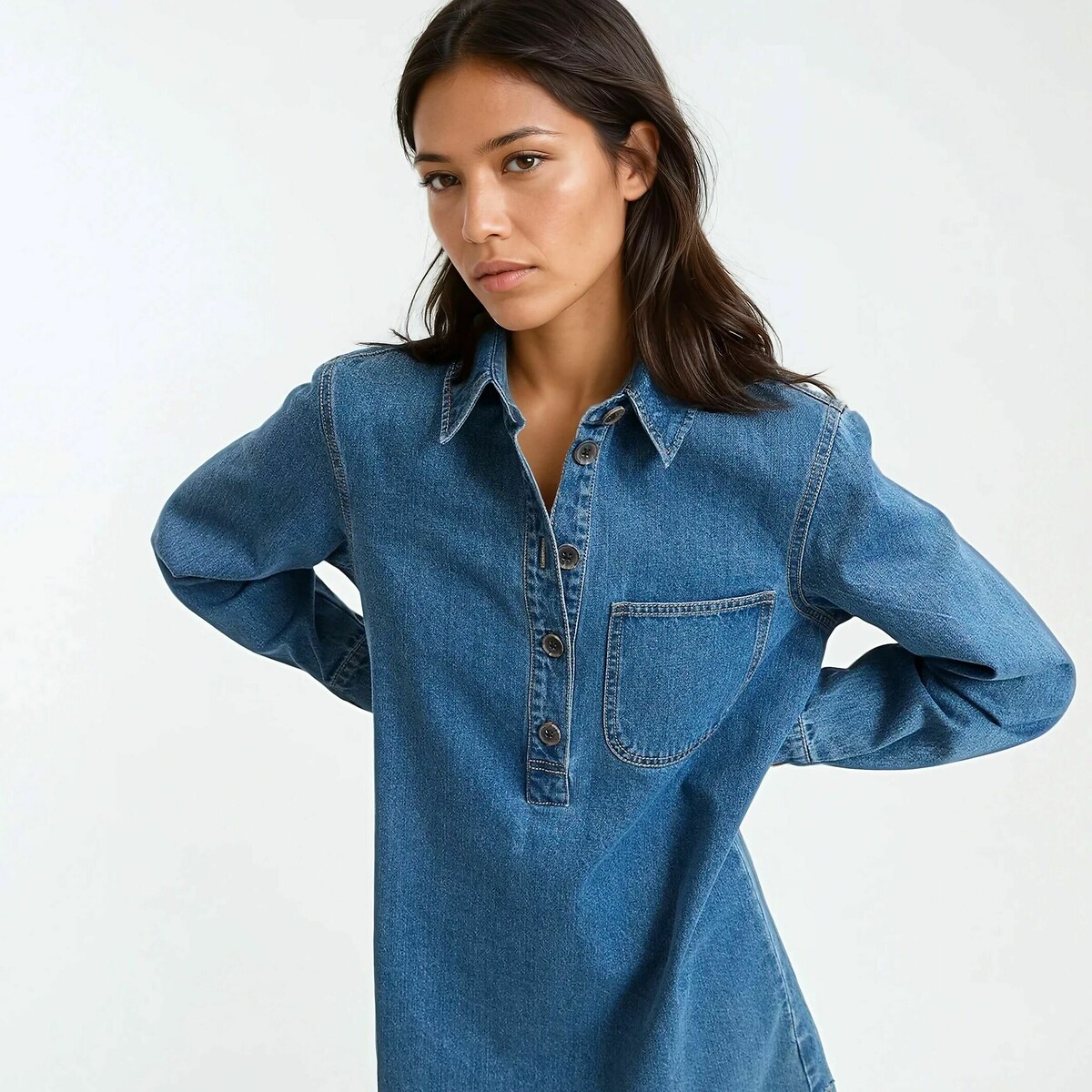 Robe courte en denim, Signature ALBANE bleu stone, LA REDOUTE COLLECTIONS