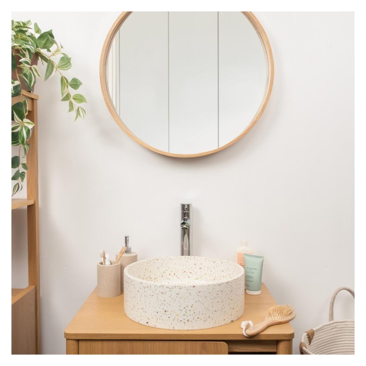 Vasque à poser ronde en terrazzo 36cm ADALA beige, MOB IN