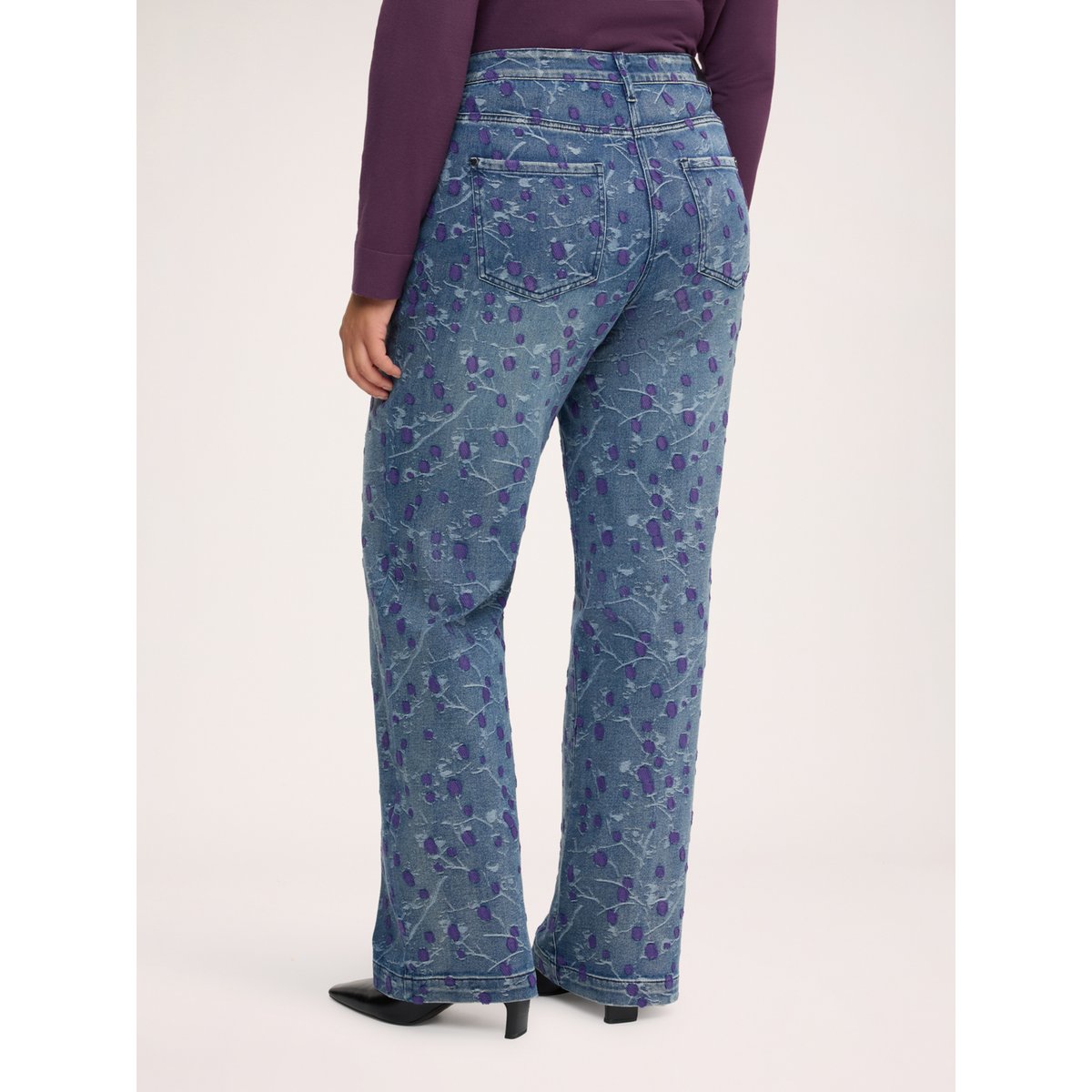 Jean droit avec broderies jacquard bleu, FIORELLA RUBINO